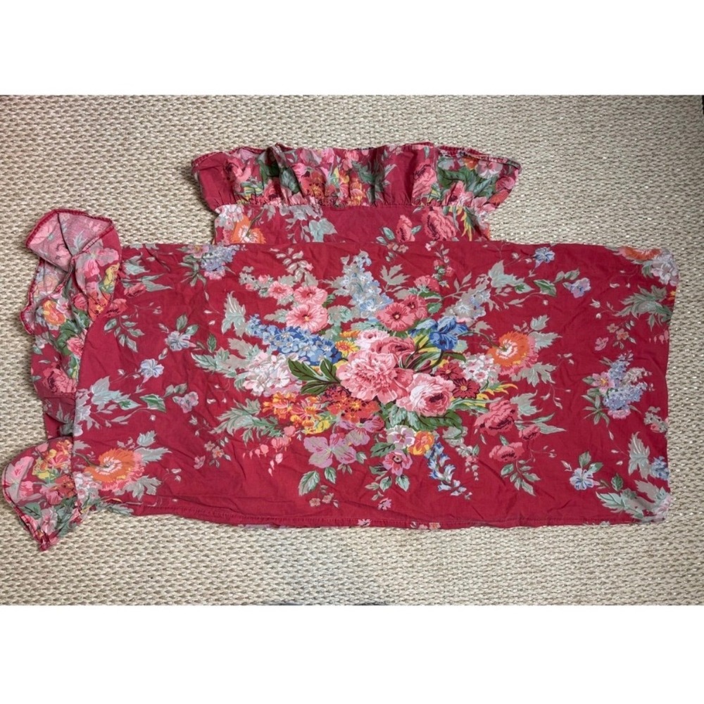 Ralph Lauren King Pillowcase set Red Floral Ruffle Edge beach house Cottagecore